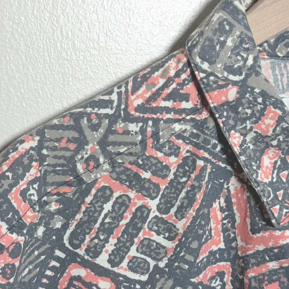 Frank VTG Mens Button Up Shirt M Gray Pink Geometric Tribal 90s‎ Streetwear
